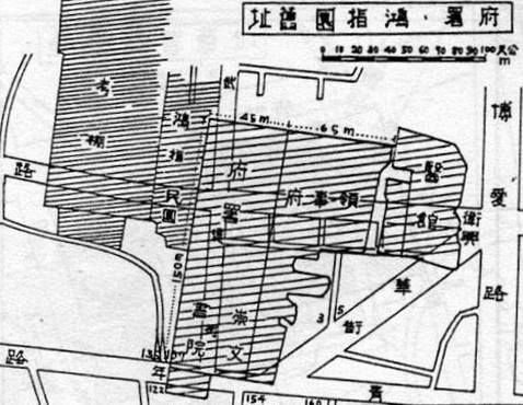 考棚與當時重要建築之相對位置 （取自《臺南市史蹟調查報告書》）